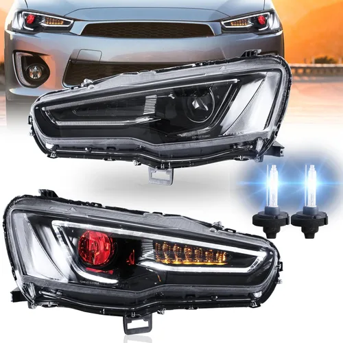 Miniatura 14 de VLAND Conjunto de faros delanteros aptos para Mitsubishi Lancer& EVO X 2008-2020 W/DRL, luz delantera LED con señal de giro secuencial, faro