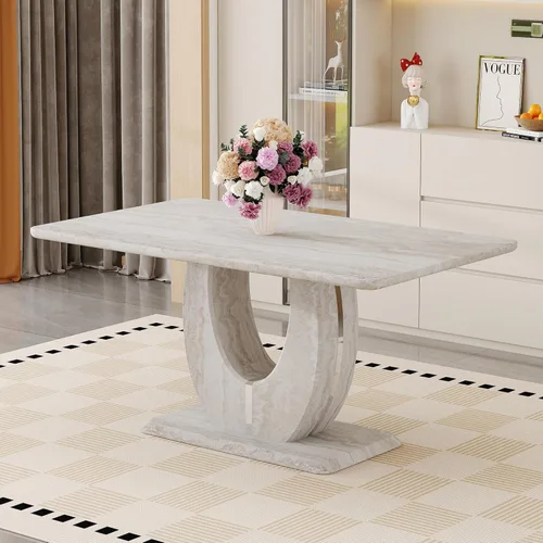 Miniatura 16 de JUFU Mesa de comedor de mármol sintético de 63 pulgadas para 4-6 personas, moderna mesa rectangular de cocina y comedor, mesa de MDF de aspecto