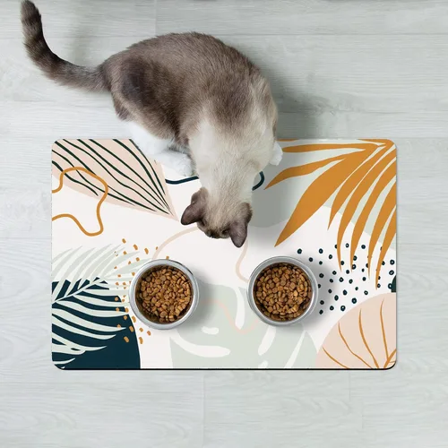 Miniatura 7 de Rnivvi Tapete de comida para perros, 12" x 19" bohemio absorbente para tazones de perros y gatos para comida y agua, linda alfombra antideslizante