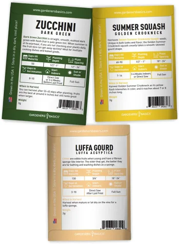 Miniatura 2 de Gardeners Basics Semillas de calabaza y calabaza para plantar – 5 variedades de calabaza Luffa, Hubbard, mini calabaza, calabacín, Crookneck, ideal