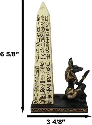 Miniatura 2 de Ebros Gift Tema egipcio Anubis Chacal Perro Deidad Arrodillado por pilar de obelisco jeroglífico Quemador de incienso Escultura Estatuilla de resina