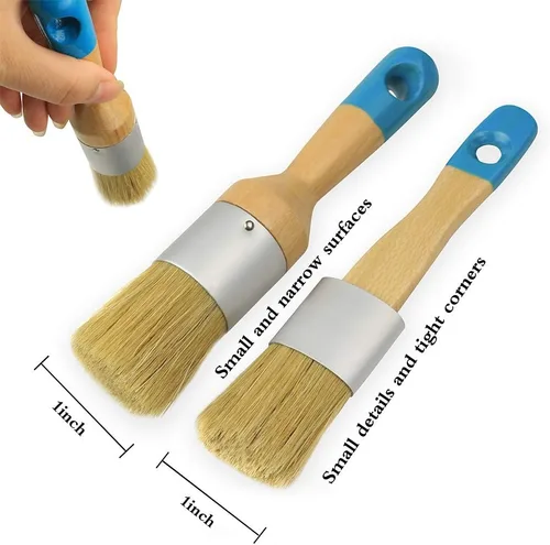 Miniatura 6 de MAXMAN Pinceles de tiza para muebles, paquete de 2 pinceles pequeños para cera, cepillo para plantillas, pinceles profesionales de cerdas naturales