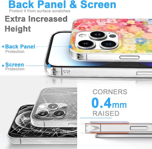 Miniatura 5 de I-MGAE-IN-AR Funda compacta para iPhone 13 Pro, diseño colorido de flores iridiscentes, protección de grado militar a prueba de golpes, funda