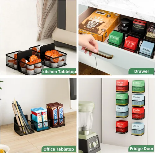 Miniatura 3 de Paquete de 8 organizadores magnéticos de bolsas de té, soporte de metal para bolsas de té, paquetes de café, organizadores para refrigerador