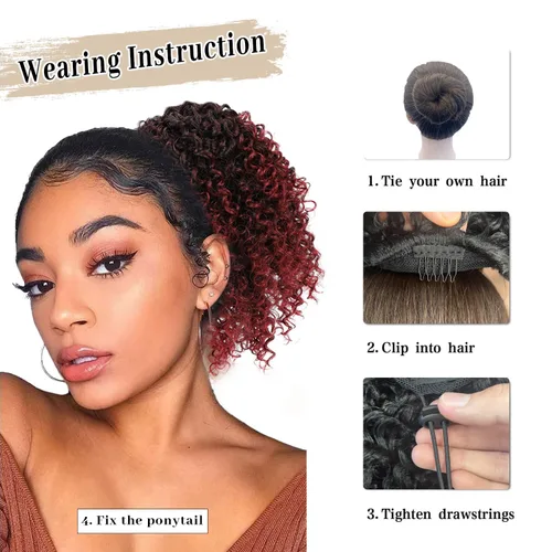 Miniatura 4 de Cola de caballo con cordón para mujeres negras, cola de caballo rizada afro para mujeres negras, cola de caballo rizada de onda corta, extensiones