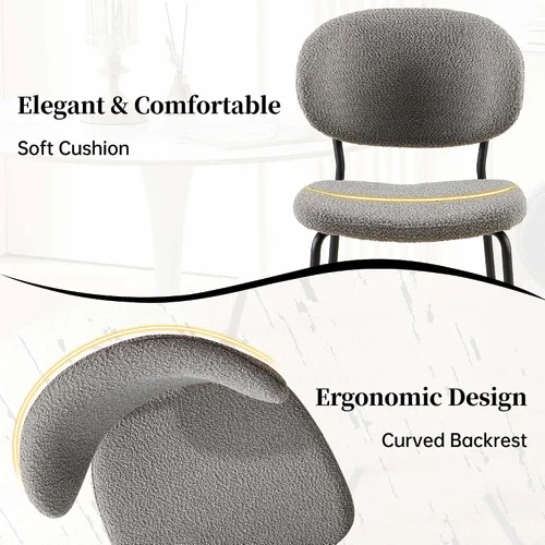 Miniatura 5 de NORDICANA Grey Boucle - Juego de 4 sillas de comedor modernas con respaldo curvado para 4, sillas laterales tapizadas para comedor con patas