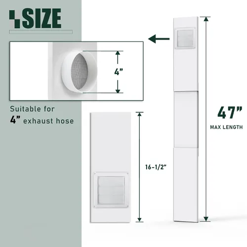 Miniatura 2 de Flehomo Kit de ventana de ventilación de secadora, incluye cubierta de ventilación de secadora con solapas móviles, kit de ventilación de secadora