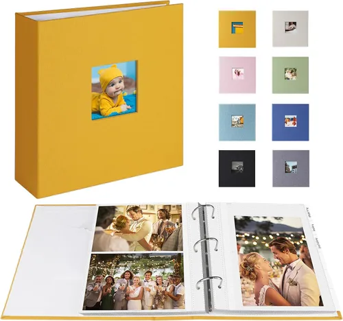 Miniatura 8 de Álbum de fotos 4x6 para 200 fotos o 5x7 para 100 fotos, álbumes de fotos con encuadernación de 3 anillas, cubierta de lino, libro de fotos sin ácido