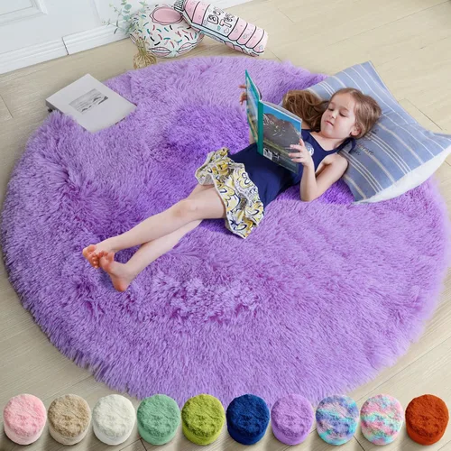Miniatura 30 de Amdrebio Alfombra Redonda Azul Marino Oscuro de 4 Pies para Habitación de Niños Dormitorio, Alfombras de Área Circulares de Felpa Shag Esponjosa