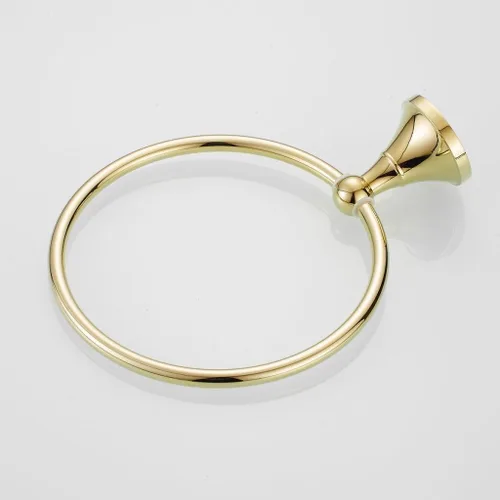 Miniatura 4 de KLKCMS Toallero de baño montado en la pared Toallero de latón dorado para hotel 3 tipos seleccionados, dorado, anillo