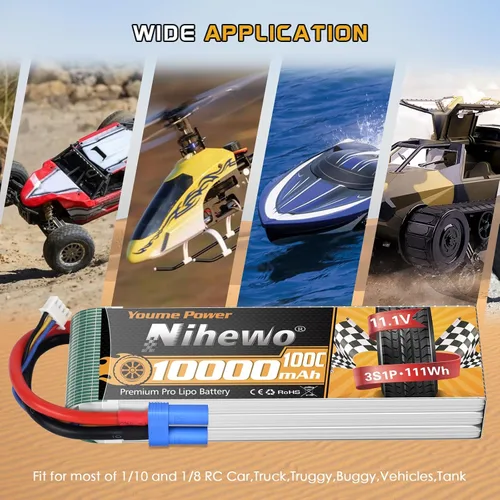 Miniatura 2 de 3S Lipo Batería 11.1V 10000mAh 100C Batería RC Estuche suave EC5 Plug Compatible para RC Car Truck Tanque Avión, Dron, Barco, Carreras, Modelos