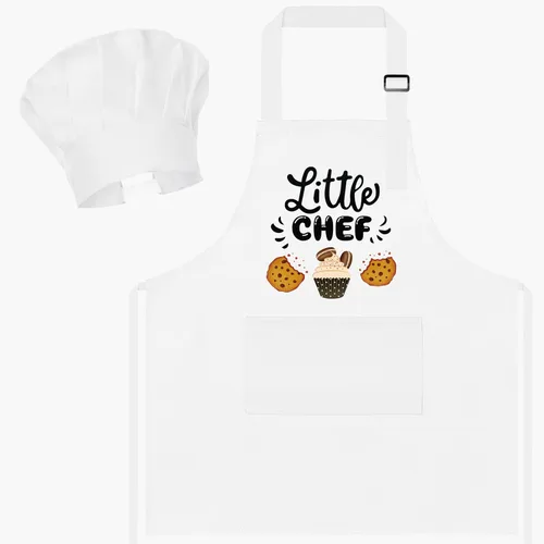 Miniatura 11 de R HORSE Juego de delantal y sombrero de chef para niños, 2 piezas, mini parrilla ajustable, delantal de cocina para niños, juego de rol, juguete