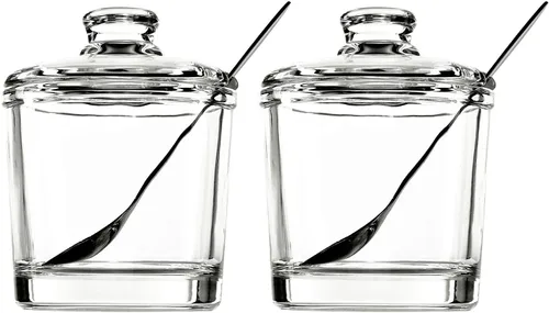 Miniatura 7 de Vencer Azucarero de vidrio transparente con tapa y cuchara de acero inoxidable para servir azúcar, 6.3 onzas (6.1 fl oz), recipiente de azúcar