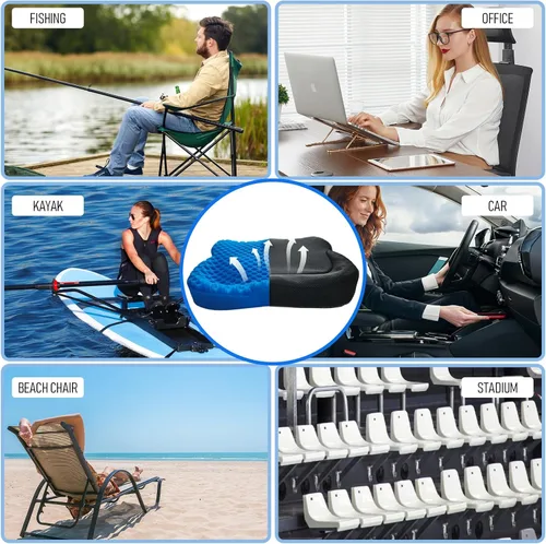 Miniatura 6 de NEW-Vi Cojín antideslizante para asiento de kayak, cojín de gel doble grueso, cojín de asiento de gel impermeable para kayak, alivio del dolor