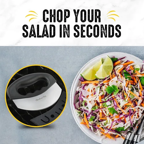 Miniatura 2 de Herramienta de corte de ensalada Checkered Chef con cubierta, cuchillo Mezzaluna de acero inoxidable, para vegetales, picador, cortador