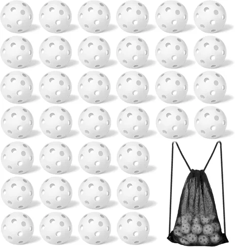 Miniatura 8 de Tanlade Paquete de 36 pelotas de práctica de béisbol, bolas de entrenamiento de plástico, bolas de softball ligeras huecas de flujo de aire con una