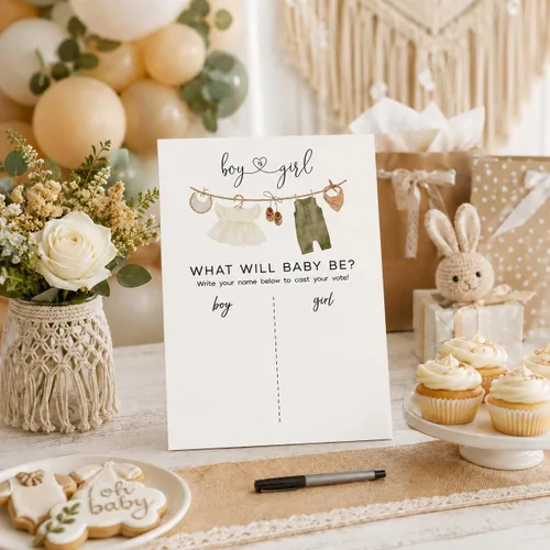 Miniatura 5 de Señal de voto de revelación de género de 11 x 15 pulgadas, tema de ropa de bebé, juego para fiesta de baby shower, letrero de "What will be