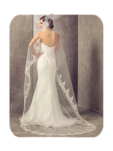 Unsutuo Catedral velo de novia de 1 nivel, apliques de encaje, velo de novia, velo largo de tul con peine para mujeres y novias, Blanco
