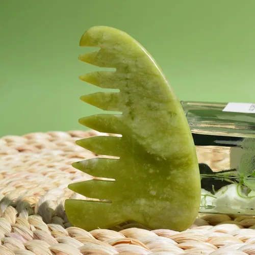 Miniatura 8 de Peine Gua Sha de jade natural, masajeador de cuero cabelludo meridiano 2 en 1 y herramienta de raspado facial, herramienta de masaje de cabeza