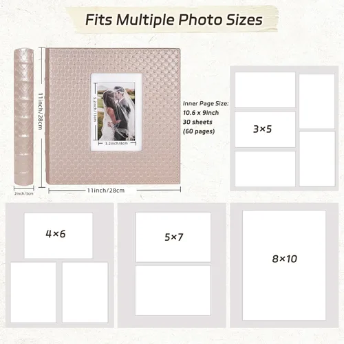 Miniatura 3 de RECUTMS - Álbumes de fotos de 60 páginas con tapa de cuero para manualidades, álbum de fotos autoadhesivo de 4x6, 5x7, 8x10, álbum de fotos Rosa