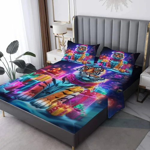 Miniatura 10 de Sábanas de árbol de Navidad tamaño individual, sábanas de cama negras y doradas, microfibra suave, bolsillo profundo, sábanas y fundas de almohada