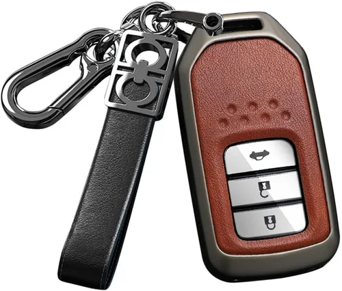 Miniatura 16 de ontto Funda de metal y cuero para llave de automóvil para Honda Civic Accord Pilot CRV HRV CRZ Fit Odyssey JED Crosstour Ridgeline Crider Spirior