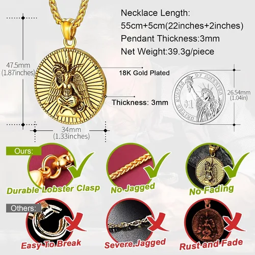 Miniatura 4 de FaithHeart Leviathan Satanic Brimstone Cross Necklace, Gold Plated Stainless Steel Satan Church Jewelry, Alchemical Symbol for Brimstone Pendant