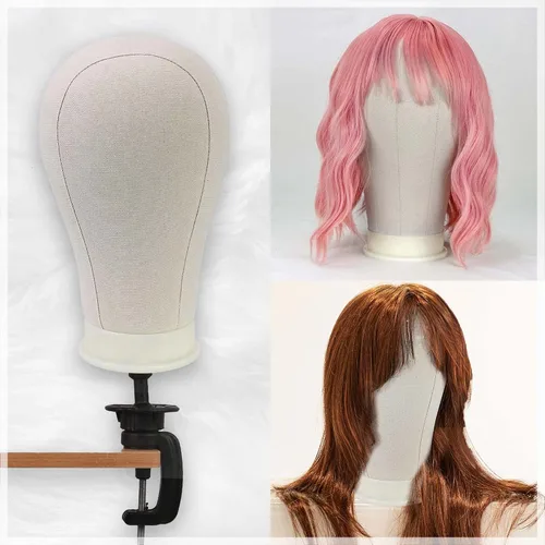 Miniatura 3 de Beauty Trendz - Cabezal de lona para pelucas de 22 pulgadas, cabeza de peluquería con orificio de montaje para hacer pelucas, soporte de exhibición