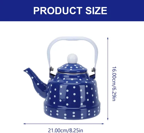 Miniatura 3 de jojofuny Tetera de agua con calefacción esmaltada de lunares, 1.7L, con boquilla segura, conductividad térmica rápida para cocina en el hogar