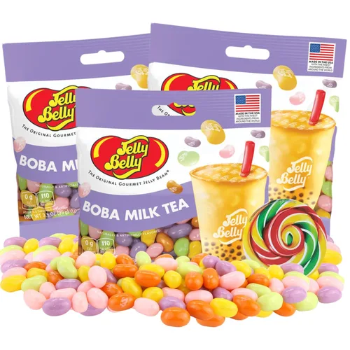Needzo Boba Milk Tea Inspired Jelly Beans, caramelos masticables de sabores surtidos, regalo para cumpleaños y recuerdos de fiesta, calcomanía de