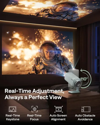 Miniatura 5 de Aurzen BOOM Air - Proyector portátil Google TV con WiFi y Bluetooth, alimentado por USB-C, proyector inteligente para películas al aire libre
