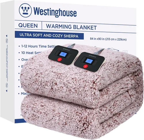 Miniatura 17 de Westinghouse Manta Eléctrica Tamaño Throw, Manta Térmica de Felpa Sherpa Suave con 6 Niveles de Calefacción y 2-10 Horas de Apagado Automático, Gris