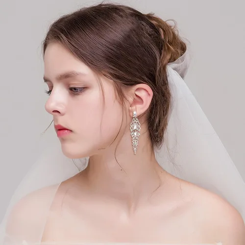 Miniatura 5 de BriLove Pendientes colgantes de lágrima de cristal para mujer, Cristal Metal