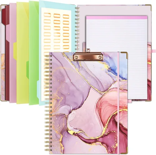 Miniatura 16 de Ospelelf Folio portapapeles con bloc de notas para tamaño carta, carpeta portapapeles con almacenamiento, 5 carpetas con 10 bolsillos, cierre Tarot