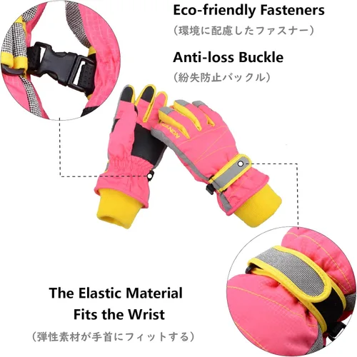 Miniatura 3 de JEELAD Guantes de esquí para niños y niñas, guantes de nieve de invierno, resistentes al viento, guantes de ciclismo para niños y niñas, clima frío