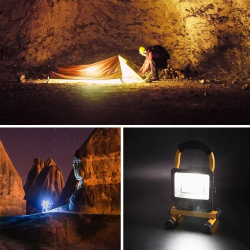 Miniatura 4 de Luz de trabajo LED de 15 W con soporte, luces de inundación portátiles recargables de 4000 lm, interruptor de brillo ajustable, IP65 impermeable