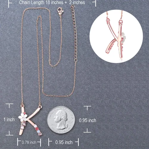 Miniatura 4 de Collar Gemmance de flor, con inicial, de amatista, rosa, rubí rojo, ópalo azul, perla sintética, con nombre, de joyería, hecha con cristales