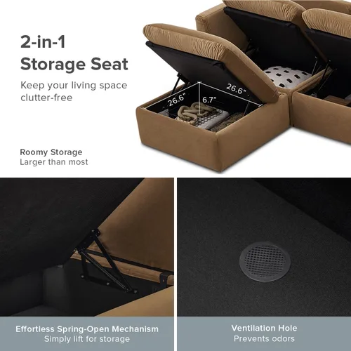 Miniatura 6 de mopio Sofá Seccional Modular de Gran Tamaño con Fundas Completamente Extraíbles y Almacenamiento, Convertible en Forma de U, en Forma de L