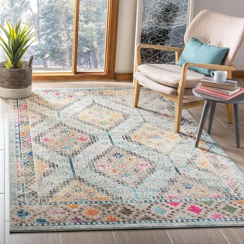 Miniatura 17 de Safavieh Madison Collection MAD418F - Alfombra de área con diamantes, Polipropileno, Gris/amarillo