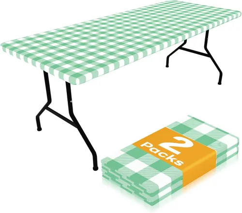 Miniatura 25 de Smiry Mantel de Mesa de Picnic Paquete de 2, Manteles Ajustables Elásticos Impermeables para Mesas Rectangulares de 18 x 72 pulgadas, Mantel