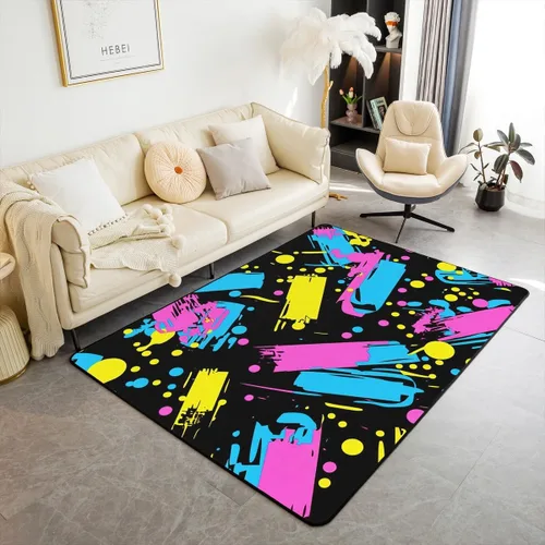 Miniatura 48 de Erosebridal Alfombra de área con tema Groovy de los 70 para sala de estar y dormitorio, alfombra retro con símbolo de paz antideslizante, alfombra