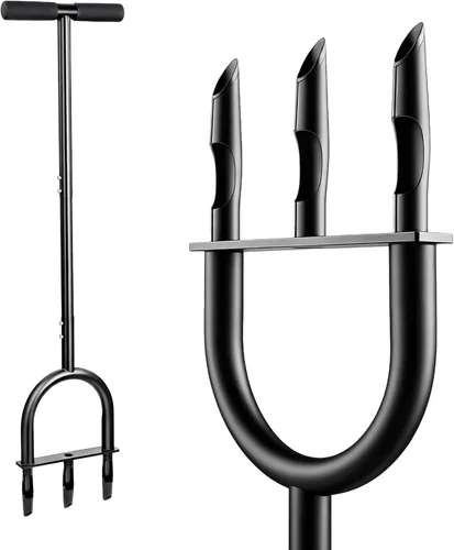 Herramienta de aireación manual para el césped – Aireador de suelo manual resistente con 3 dientes huecos, removedor de tapones de césped y jardín