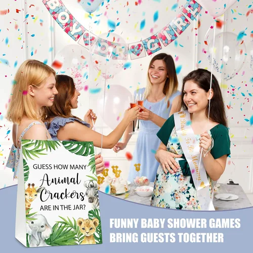 Miniatura 4 de ISOVF Juego de Baby Shower Adivina Cuántos Galletas Animales, Animales de la Selva, Juego de Baby Shower con Tema de Safari - 1 Cartel de Pie y 50