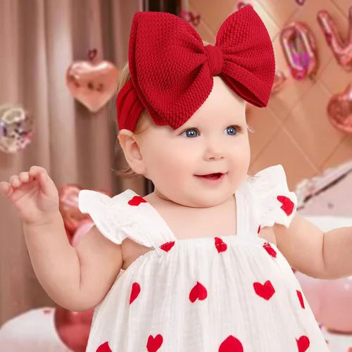 Miniatura 3 de YanJie Lazos de San Valentín – Diademas de nailon rojo hechas a mano para recién nacidos para niñas, niños pequeños y bebés Juego rojo de 6
