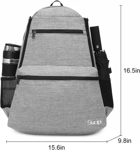 Miniatura 2 de Sucipi Bolsa de Tenis Profesional Mochila de Tenis para Hombres y Mujeres Bolsas de Raqueta con Capacidad para 2 Raquetas con Compartimento Gris