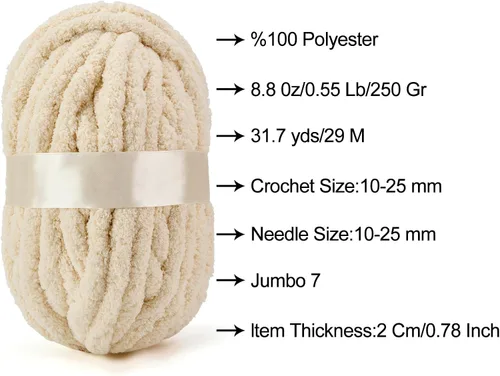 Miniatura 3 de ERLYEEN Hilo de Chenilla Grueso Súper Voluminoso Suave Espeso Esponjoso Jumbo Gigante Lavable Hilo Grande de Poliéster DIY para Manta de Tejido a