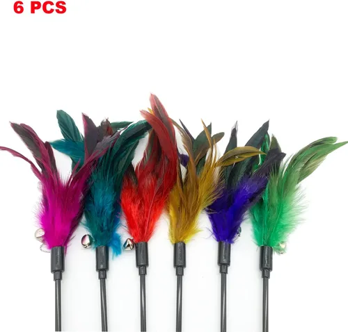 Miniatura 3 de Juguete de varita para gatos, 6 piezas interactivas para gatos, varita de plumas para gatos de interior (A)