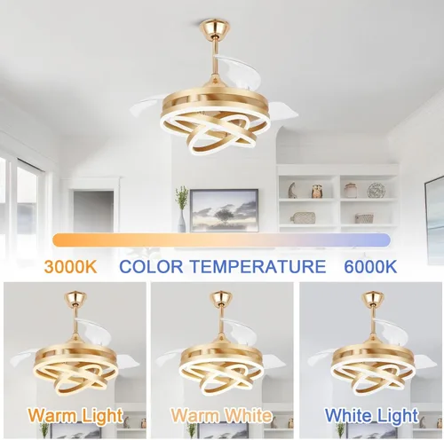 Miniatura 6 de Ventilador de techo de 52 pulgadas con luces y control remoto, moderno ventilador de techo plateado, lámpara LED, silenciosa, reversible, motor
