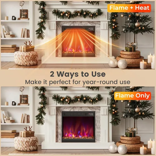 Miniatura 7 de Tangkula Inserto de chimenea eléctrica de 18 pulgadas, calentador de chimenea empotrado de 1500 W con control remoto, temporizador de 0.5 a 9 horas