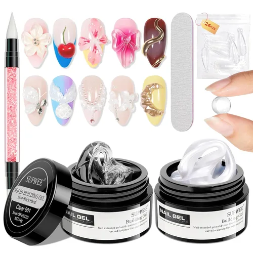 Miniatura 15 de Gel de arte de uñas 3D transparente y blanco, gel sólido constructor para uñas, antiadherente, para escultura de manos, geles duros con doble